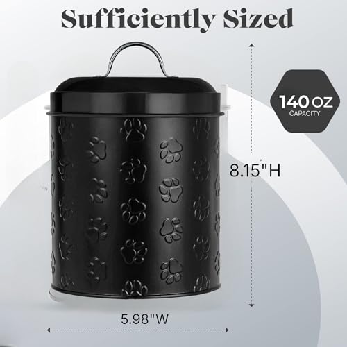 Amici Home – Pet Puppy Paws Black Metal Canister – Large, 140 Oz - color: Black, size: 140 fl oz