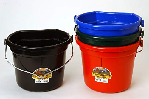Little Giant® Plastic Animal Feed Bucket | Flat Back Feed Bucket with Knob Ball & Metal Handle | Made in USA | 22 Quarts | Green - color: Green