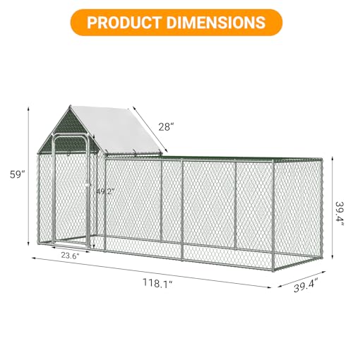 Large Metal Chicken Coop, Chicken Run with Cover, Walk-in Poultry Cage for Yard Outdoor Duck Rabbit Cage