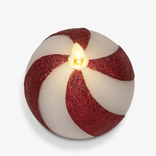 Luminara - Flameless Holiday Crystal Beads Glitter Sphere Candle - Candy Cane Red - Pack of 1-4x4.25 - Auto Timer Built-in 5-Hour Timer Indoor Use - color: Candy Cane Red