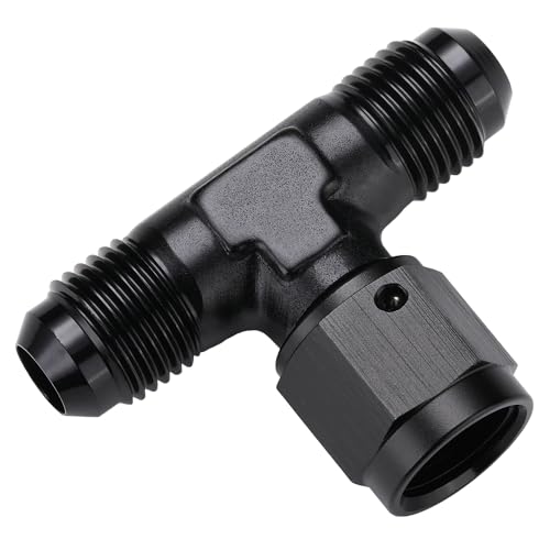 6AN Male Flare Tee T Fitting Adapter with AN6 Female Swivel On Side Aluminum Black - size: 6AN