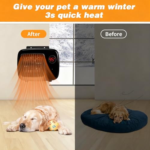 Dog House Heater with Thermostat,Wall-Mounted Dog Heater with 6.5FT Bite Proof Wire,Heaters for Dogs House with Safe Overheat Protection(2 Heating Mode200W/400W)-Black - color: Black