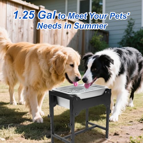 YUEPET 1.25 Gallon Elevated Dog Water Bowl for Medium Large Dogs Stainless Steel Dog Bowl with 4 Heights Adjustable Metal Anti-Slip Stand Pet Bowl for Joint Pressure Relief Indoor Outdoor Use - size: 1.25 Gallon