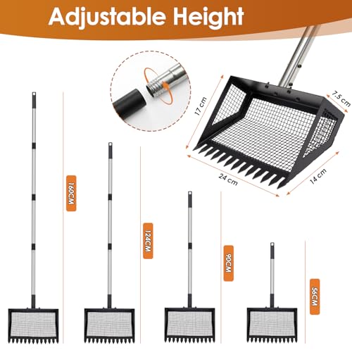 Biupky 10inch Chicken Poop Scooper & Rake, Chicken Litter Scoop with Handle for Chicken Coop & Pet Waste Cleaning for Chicken Coop, Goat Stall, Stable, Litter Sifting Shovel(24 to 63"
