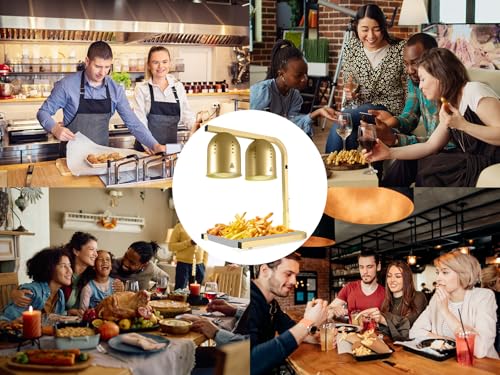 Heat Lamp for Food, with Two 250W Bulbs for Fast and Even Heating, Food Heat Lamp with Adjustable Height Stand, Commercial Food Warmer Lamp for Home, Fast Food Restaurant, Buffet, Bakery, Gold - color: Gold