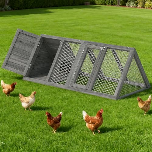 GOJOOASIS Chicken Coop for 2 Chickens Small Rabbit Hutch Quail Coop Wooden Bunny Cages Outdoor Chicken House w/Ventilating Wire (Grey) - color: Grey