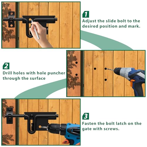 Heavy Duty Gate Latch with Padlock Hole Metal Thickened Slide Bolt Latch Mainly Used for Left or Right Hand Wooden Fence Gate Latch Shed Door Latch-1 Pack