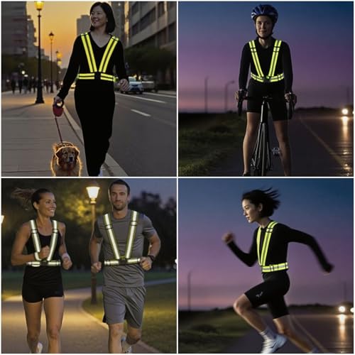 Reflective Strap Safety Vest Gear - 2-10 Pack Adjustable High Visible Reflective Running Gear for Women Men Night - color: Red X2
