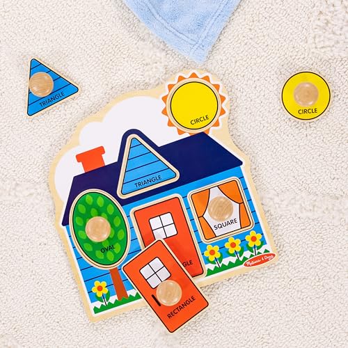 Melissa & Doug First Shapes Jumbo Knob Puzzle, Wooden Peg Puzzle for Toddlers, Educational Toy for Shape Recognition and Fine Motor Skills, Ages 1+ - style: Shapes