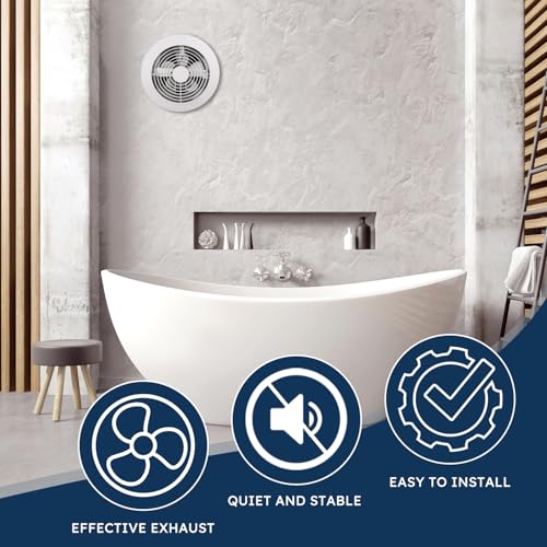 Quini 512M 6-inch Through Wall Exhaust Fan, 80 CFM 4.0 Sones, Bathroom Wall Exhaust Fan, Kitchen Ventilation Fan, 6-inch Diameter Vent, Retractable Duct, One-Year Warranty