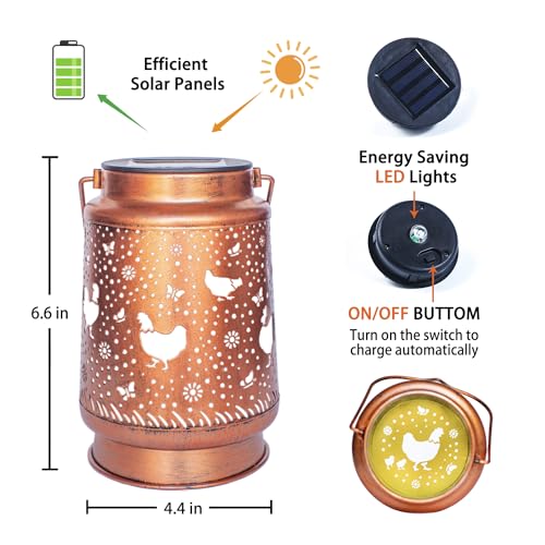 2 Pack Solar Chicken Lanterns Outdoor Waterproof Hanging Lights for Garden Decor, Yard, Patio, Lawn, Tabletop, Pathway, Landscape - Metal Decorative LED Gifts for Women Men - style: 2 Pack Chicken