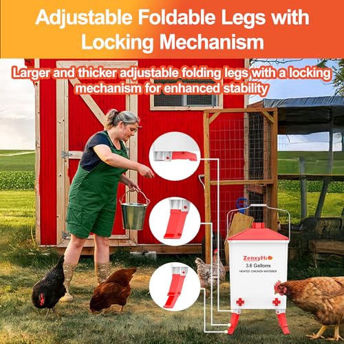 ZenxyHoC 3.6 Gal Chicken Waterer with Anti-Roost Cone, 3 Height Adjustable Locking Legs and 4 Horizontal Nipples for Backyard Flock - style: Waterer with Nipples