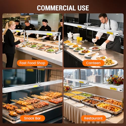 48-Inch Food Heat Lamp, 1350W Commercial Food Warmer Electric Strip Heater Overhead Stainless Steel Catering Heating Lamp for Buffet Restaurant Parties Kitchen, Silver 115V - size: 48 Inch