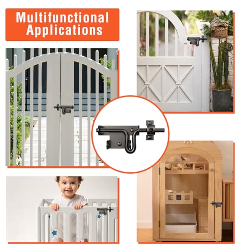 Slide Bolt Gate Latch for Wooden Fence, Heavy Duty Black Sliding Barn Door Latch Hardware with Padlock Hole, Outdoor Sliding Lock Latch for Shed, Wooden Fences, Barn, Yard, Vinyl