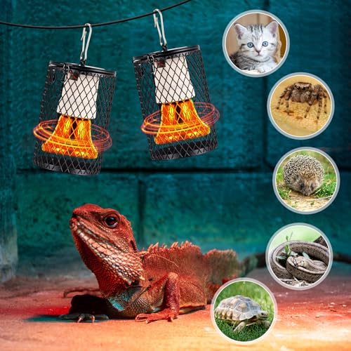 Retisee 4 Pcs Reptile Heat Lamp with Guard Bird Cage Heater 100w Ceramic Bulb Anti-scalding Heat Lamp Holder Bulb Short Grid Cage with Anti-bite Hook and Power Switch for Parrot Lizards Snakes Chicks