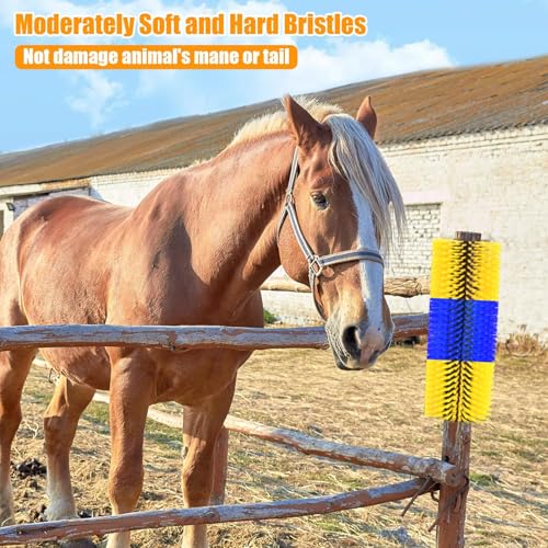 Livestock Scratching Brush 4 Pack, Dense Cow Brush Wall Mount Anti-Itch Grooming Tool, Flexible Goat and Horse for Grooming with Screws and Nuts - color: blue yellow