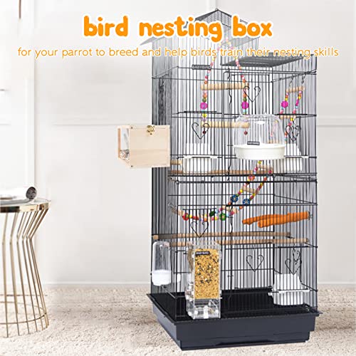 Rypet Parakeet Nesting Box Transparent Design, Thwartwise Bird Nest Breeding Box with Perch Wood Bird Cage House for Cockatiel Lovebirds Budgie Finch Parrotlets Canary L - size: Large