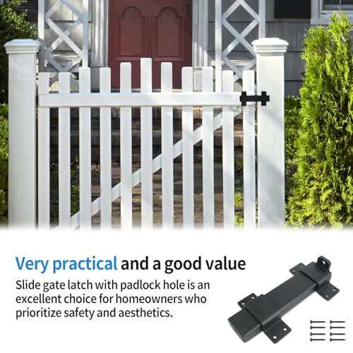 Outdoor Gate Latches for Wooden Gates, Slide Gate Latch Lock with Padlock Hole, Double Heavy Duty Gate Latch Lock Compatible with Garden Wooden Fence, Shed, Barn Door (Black)