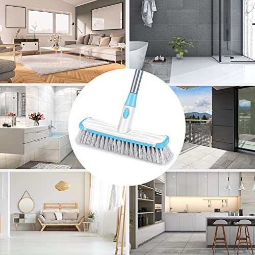 Floor Scrubber with Long Handle, 2 in 1 Scrubbing Brush Stiff Bristle Shower Cleaning Brush for Bathroom, Kitchen, Tub, Carpet, Grout, Tile(Blue) - color: Blue