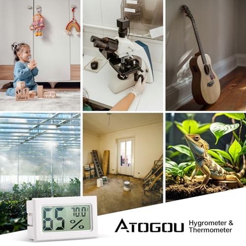 Atogou Mini Hygrometer Indoor Humidity Meter, Digital Humidity Gauge Indoor Thermometer (℉) for Home, Office, Reptile, Car, Greenhouse, Lab, Terrarium, Cellar, Humidors A02 White