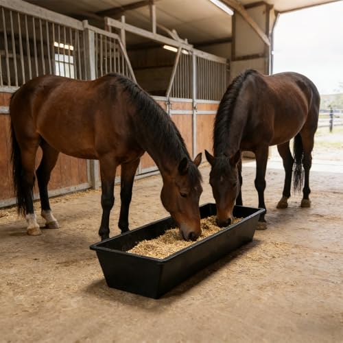 5 Pack Extra Large Capacity 12 Gallon /48 Quart Long Plastic Livestock Trough Heavy Duty Feed and Water Trough for Sheep Horses Pigs Crack Resistant Long Feeder Pan Resists Animal Trampling