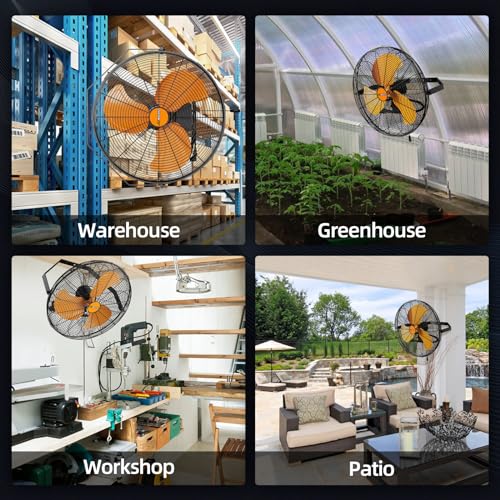 18 inch Industrial Wall-Mount Fan, 4250 CFM High Velocity Metal Commercial Fan, 3 Speed, Adjustable Tilt, for Garage, Greenhouse, Covered Patio, Workshop, Gym Room, Basement - style: 18 Inch - 4250 CFM