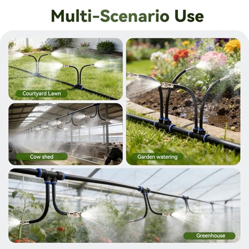 75Ft 1/2" Tubing High-Flow Drip Irrigation System, 360° Adjustable Garden Watering System with 40 Nozzles, Dual-Side Watering Kit for Raised Beds, Greenhouses & Efficient Plant Irrigation - size: 75Ft