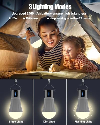 Solar Rechargeable Light Bulbs Indoor,Chicken Coop Light, Camping Accessories, Solar Light Bulbs for Outside Waterproof, Luces Lolares para Interioresent, Night Fishing Emergency Lights