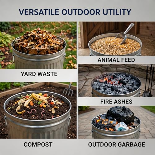 31 Gallon Metal Trash Can, Galvanized Steel Trash Can with Locking Lid – Outdoor & Indoor Heavy-Duty Garbage Can, Rodent & Rust Resistant, Ideal for Yard Waste, Pet Food Storage, and More