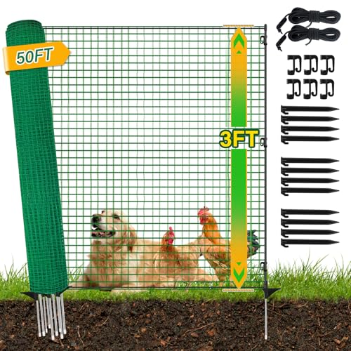 3x50 FT Temporary Fence for Backyard,Temporary Fence with with 9 Fiberglass Posts,Windbreak Rope,Ground Peg,Plastic Garden Fence,Safety Barrier Fence Roll for Backyard Outdoor Animal Protect - size: 3x50FT