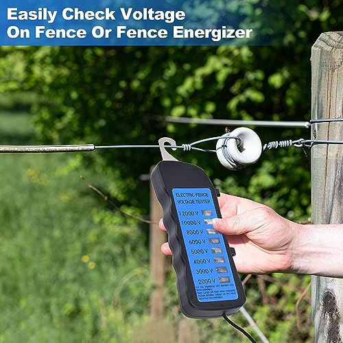 GOTOTOP 12KV Electric Fence Tester Neon Fence Voltage Tester, 2000 to 12000V 8 Neon Indicator Lights Fence Tester for Farms 16.5 x 6 x 2cm