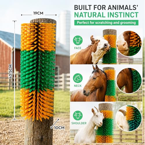 Livestock Scratching Brush, 4-Pack-Grooming Posts for Cows, Horses, Goats and Pigs with 8 Screws, Help Relieve Discomfort in Livestock and Prevent Damage to Fences - color: regular 4pcs