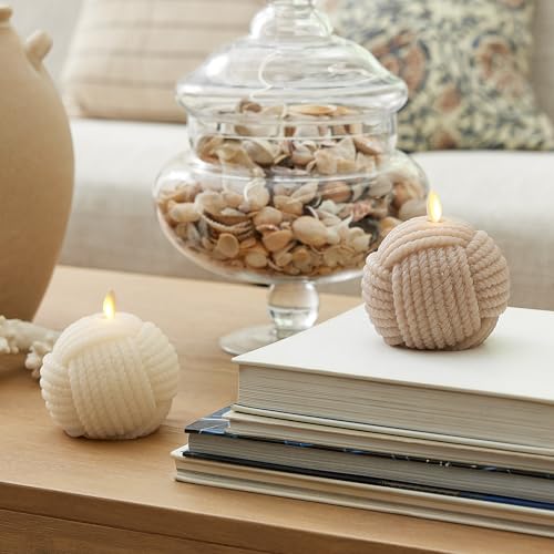 Luminara - Flameless Holiday Crystal Beads Glitter Sphere Candle - Timeless Taupe Rope Ball - Pack of 1-4x4.25 - Auto Timer Built-in 5-Hour Timer - color: Timeless Taupe Rope Ball