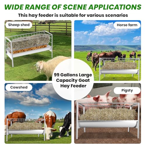 99 Gallons Goat Hay Feeder, 35.4'' Height Hay Rack for Goat, Galvanized Steel Durable Frame Construction Hay Rack, Smooth Edges and Easy Clean Design Goat Feeder, Easy Assembly for Sheep Pens