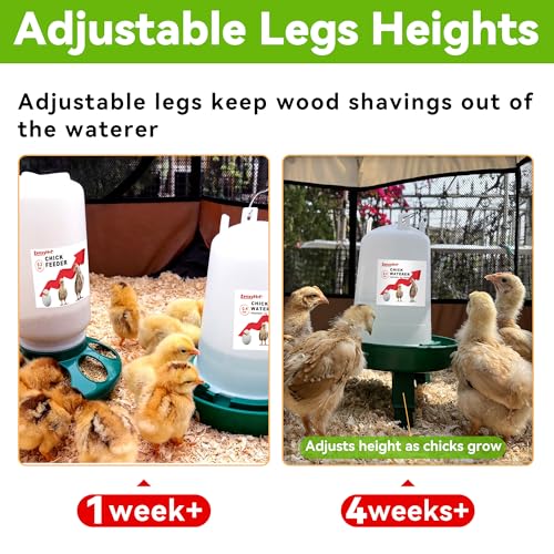 2-in-1 Chick Starter Set: 0.3 Gal Feeder & 0.4 Gal Waterer with Adjustable Legs for Baby Chicks, Hanging Hooks, Anti-Drown Design - BPA-Free Plastic (Green) - color: Green