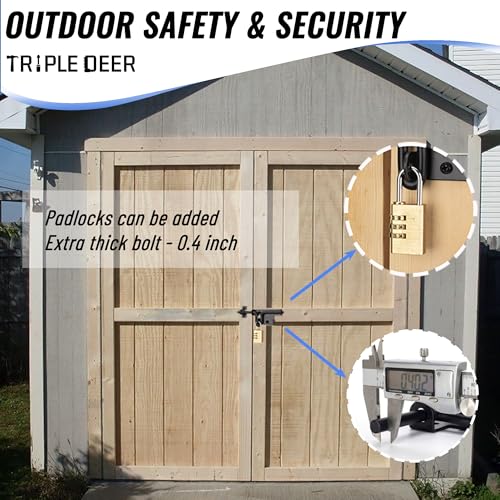 TRIPLE DEER Heavy Duty Slide Bolt Gate Latch, Sliding Bolt Door Lock with Padlock Hole, Slide Bolt Hardware for Wooden Fence/Yard Fence/Shed Door/Barn Door, Black, 1 Pack