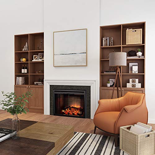 PuraFlame Klaus Electric Fireplace Insert with Fire Crackling Sound, Glass Door and Mesh Screen, 750/1500W, Black, 33 1/16 Inches Wide, 25 9/16 Inches High - size: 33" without Trim
