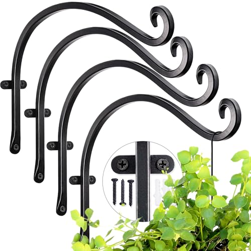 AJART Hanging Plant Hanger Outdoor: 12-Inch Metal Bird Feeder Wall Hooks - 4 Pieces Black Plant Bracket Hook for Hanging Flower Baskets - size: 12 Inch, style: Plant Hooks