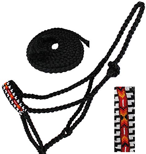 Nylon Horse Western Rope Braided Halter Lead w/Beaded Noseband 606RT16 - color: Black/Red