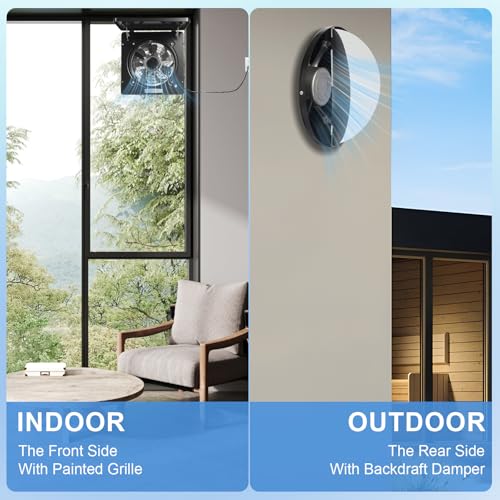 10 Inch Exhaust Fan with Switch, 1236 CFM Powerful Through Wall Exhaust Fan with Damper, Potable Window Exhaust Fans, Small Fume Extractor Ventilation Fan for Attic, Shop, Smoking Room, Ceiling