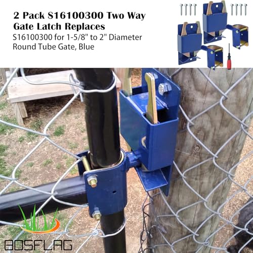 2PK S16100300 Heavy Duty Two Way Gate Latch, Blue, 1-5/8" to 2" Dia | Replaces 2 Way Gate Latch Farm Gate Latch Round Tube Gate Two Way Fence Gate Latch for Metal Gates, Farms, Ranches, Pastures - color: 2XS16100300