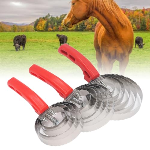 Stainless Steel Horse Curry Comb 3pcs Set 4 Rings 5 Rings 6 Double Sided Grooming Tool for Horse Cattle Goat with Soft Touch Grip, for Cleaning Rugs and Body Brushes