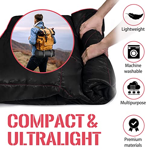 Outdoor Puffy Camping Blanket, Lightweight Down Alternative Puffy Printed Camping Large Ultra Warm Hammock Top Quilt Waterproof Blanket for Traveling Picnic Beach Party Cold Weather (Black) - color: Black