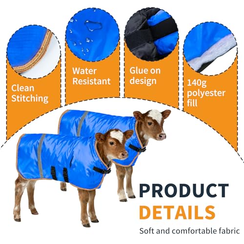 Fleece-Lined Calf Coat β 150g Insulated Winter Jacket for Calves & Goats β Blue/Gold β 2-Pack