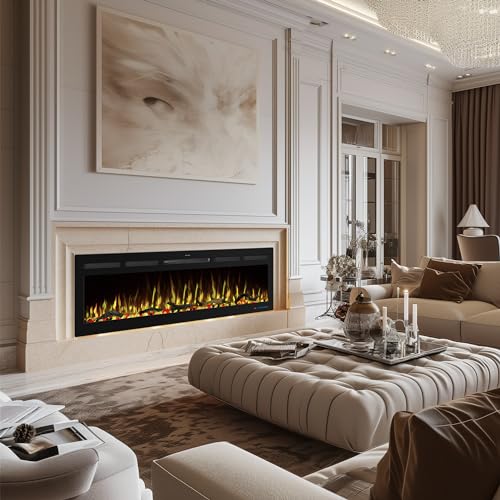 80" WiFi Electric Fireplace Inserts, Recessed and Wall Mounted Fireplace Heater W/Adjustable Flame Color & Brightness, Thermostat, 9H Timer, App and Remote Control, 750/1500W - size: 80" WiFi