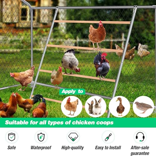 Chicken Perch for Coop, Sturdy Chicken Roosting Ladder, Easy Assembly, 25mm Diameter Galvanized Pipe and Wooden Material, Chicken Roost Essentials for Backyard Poultry (41.7" W x 55" H)