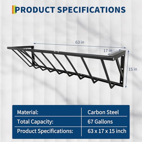 63" Wall Mount Hay Rack Feeder, 16 Gallon Large Capacity Heavy Duty Carbon Steel Livestock Hay Feeder for Horses, Goats, Sheep, Indoor/Outdoor Use, Rust Resistant & Easy Install - size: 63 inch