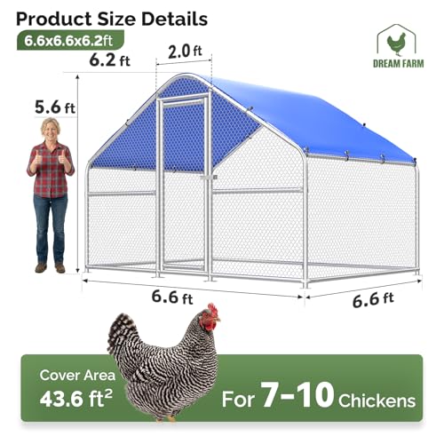 Sino Luban Metal Chicken Coop Run 6.6x6.6ft, Large Chicken Runs for Yard with Waterproof Cover, Outdoor Chicken Pen Chicken Enclosure, Walk-in Poultry Cage with Upgrade wall Support Brace - size: 6.6x6.6 FT - Chicken Wire