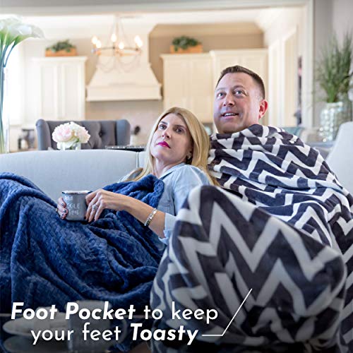 PediPocket Patented Foot Pocket Blanket – 50” x 70” with 20” Deep Foot Pocket, Plush Velvety Fleece Blanket, Everyday Luxurious Comfort, Machine Washable, Great Gift Idea – Chevron Chic (non-electric) - color: Chevron Chic