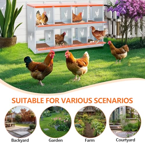 Chicken Nesting Box for Laying Eggs (42.5" L x 17" W x 25" H) | 8 Room Chicken Laying Boxes, Nesting Boxes for Chickens, Heavy Duty Metal Chicken Coop - size: 42.5" L x 17" W x 25" H